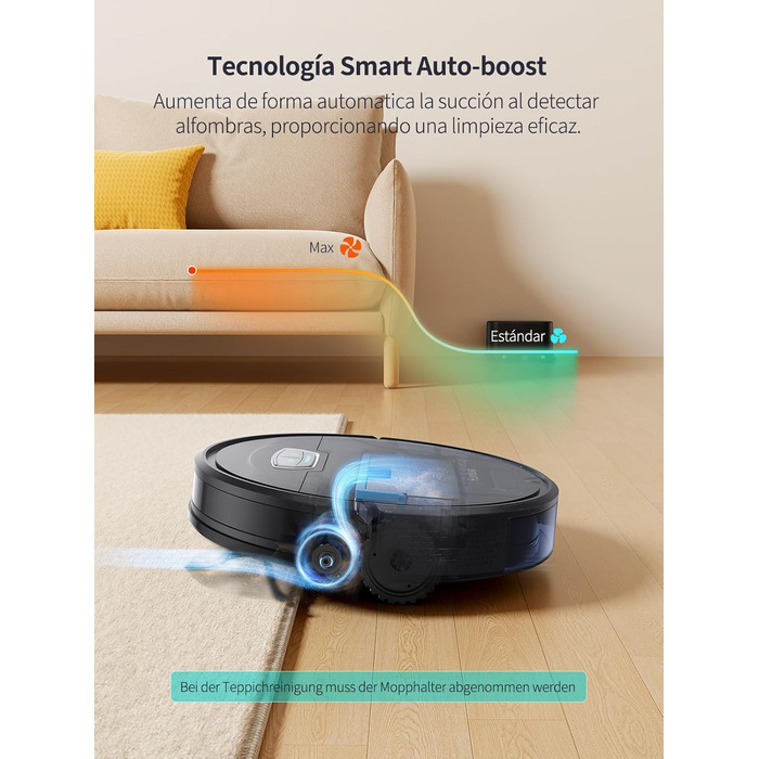 Робот-пилосос HONITURE G20 Pro з функцією миття, 4500Pa, керування через додаток, 180 хв роботи, для тварин, килимів та твердих підлог, чорний
