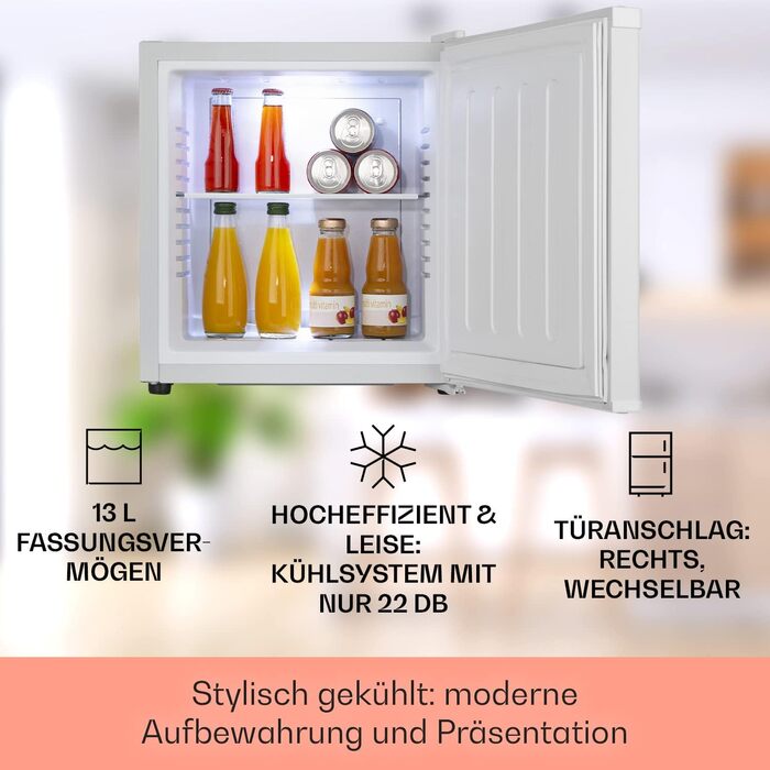 Холодильник Klarstein, міні-холодильник для напоїв, 46 л, з морозильною камерою, тихий, для догляду за шкірою, для кемпінгу, для офісу, 0-10°C