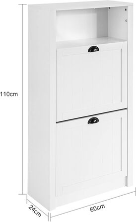 SoBuy FSR87-BR Взуттєва шафа з 2 дверцятами, вузька, з 4 полицями, комод для взуття з додатковою полицею (білий, розміри: 60x110x24 см)