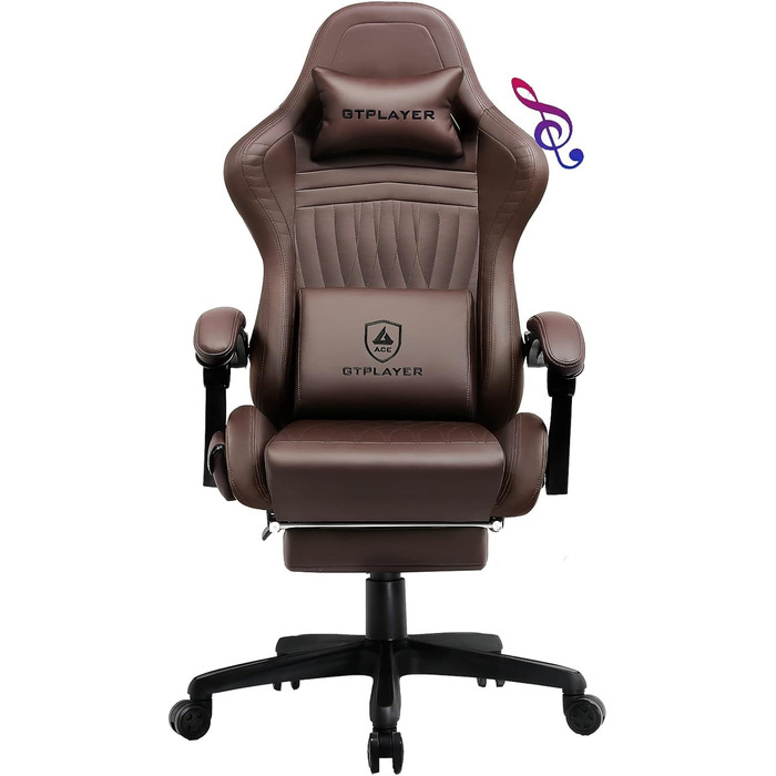 Ігровий крісло GTPLAYER з різдвяним мотивом, з підніжкою, широке сидіння, з подушкою для спини та синхронізованими підлокітниками для великих людей【Велюр】 (Коричневий)