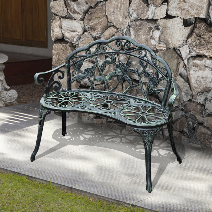 Outsunny Garden Лавка Паркова лавка Лавка Лавка Садові меблі 2-місна металева 100 x 54 x 78 см | Аосом