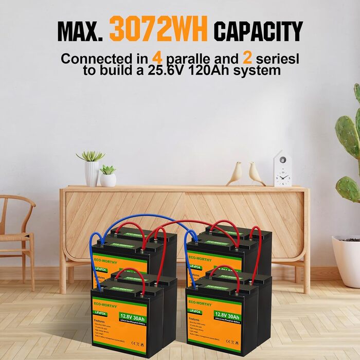 Акумуляторна батарея LiFePO4 30Ah 12V із захистом від низьких температур BMS і 4000-15000 циклів, літієва батарея 1280 Втгод для автофургону, сонячної системи, човна, домогосподарства, комплект сонячних панелей, кемпінг (12,8 В 30 Ач)