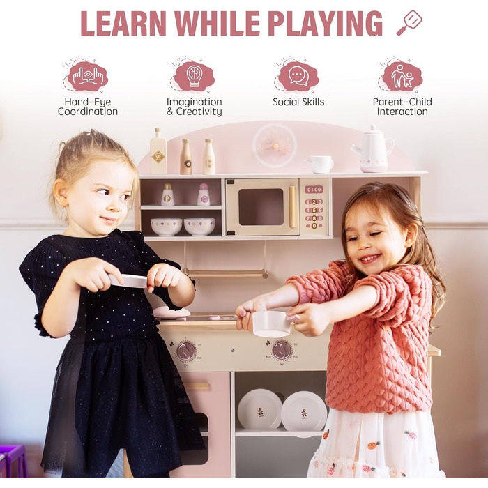 Дерев'яна дитяча кухня ROBUD з реалістичним аксесуаром. Ігровий набір для дітей, сучасний дизайн, подарунок від 3 років.