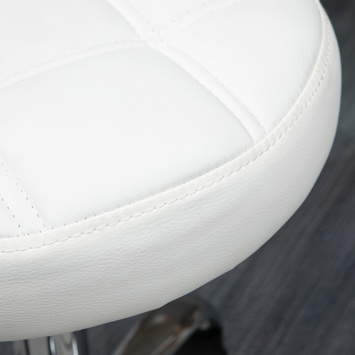 Vinsetto Rolling Stool Регульований по висоті поворотний робочий стілець для офісу та салону, штучна шкіра Білий Ø35,5 x 51-67 см