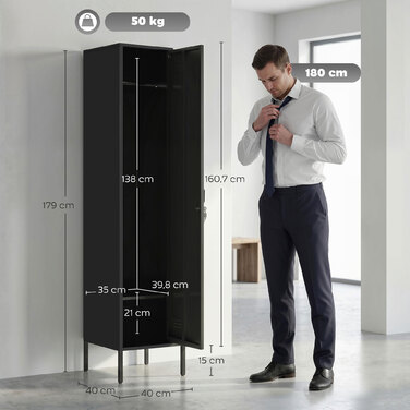 Сталевий шафка з замком та вішалкою для одягу, індивідуальна шафка зі сталі для дому або офісу, чорного кольору