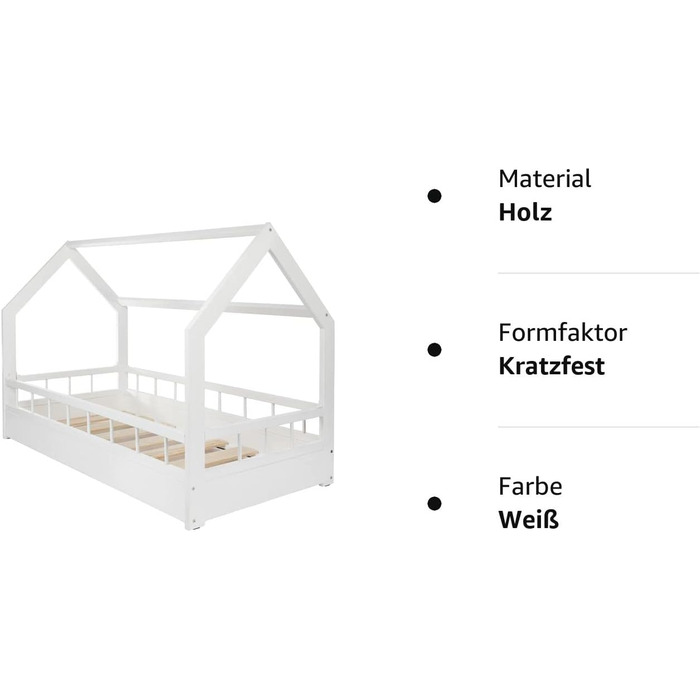Дитяче ліжко Velinda, Домашнє ліжко, Ігрове ліжко, Ліжко для пригод, Односпальне ліжко із захистом від падіння (Колір Білий)
