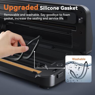 Вакууматор для продуктів 8-в-1, вакуумний пакувальник 80 кПа (сухий/вологий режим) з вбудованим різаком, цифровим таймером та набором пакетів, чорний