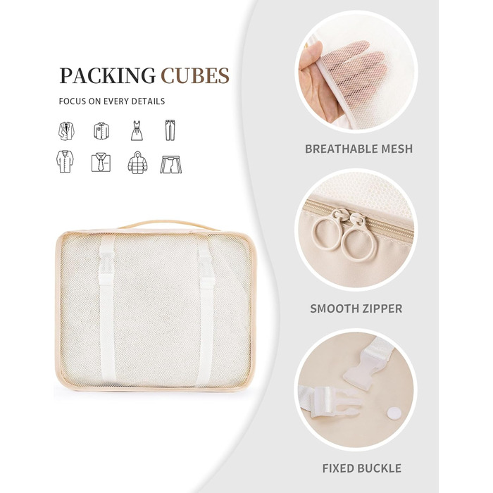 Набір органайзерів для подорожей Anjing (11 предметів), водонепроникні пакувальні куби для валізи, навігаційні органайзери для одягу, темно-синій/бежевий