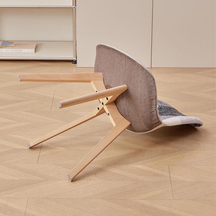 6 стільців для обідньої зони: дерев'яні ніжки, знімні подушки, сучасний дизайн, сірий patchwork