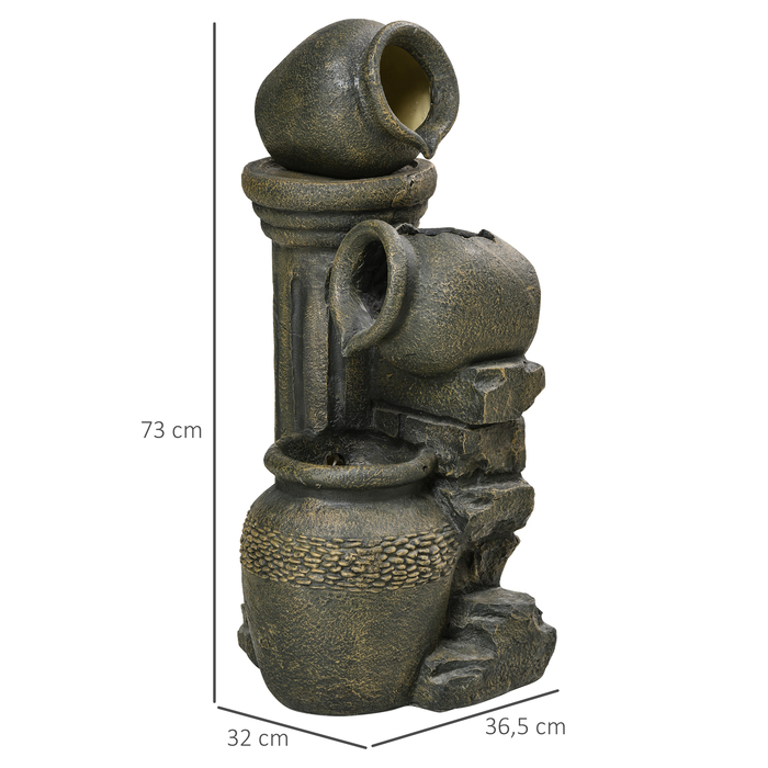 Фонтанчик із регульованим насосом, стійкий до погодних умов, 25 см x 24 см x 60 см, сірий