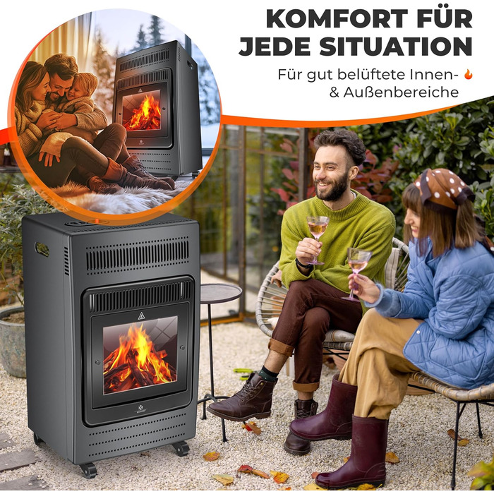 Газовий обігрівач KESSER®: газовий камін-обігрівач з інфрачервоним випромінюванням, 3.4 кВт, 2 режими, з регулятором тиску та шлангом, сумісний з бутаном/пропаном (до 11 кг), антрацит