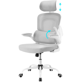Ергономічне крісло Farini для офісу та дому: регульоване, з підголівником, сіро-біле. Ідеально для роботи за комп'ютером та в home office.