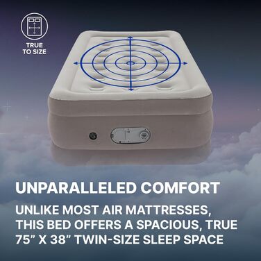 Надувний матрац SleepLux Dream Luxus подвійний з вбудованим насосом, 45.7 см, високий, для гостей, кемпінгу, дому