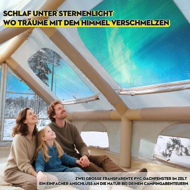 Надувний кемпінговий намет з димоходом та вікном, для 2-10 осіб з насосом, з водонепроникної тканини Oxford, швидке встановлення (4-8 осіб, велике вікно)
