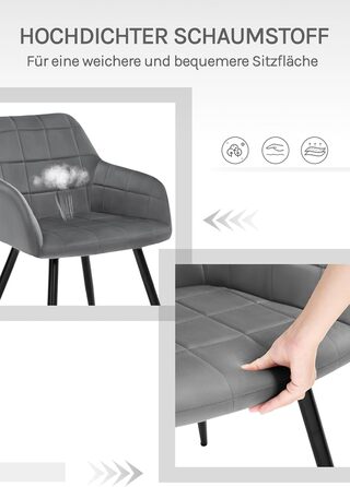 Крісло WOLTU для обідньої зони, вітальні та кухні, 1 шт. З м'яким сидінням з велюру, металеві ніжки, темно-сірий