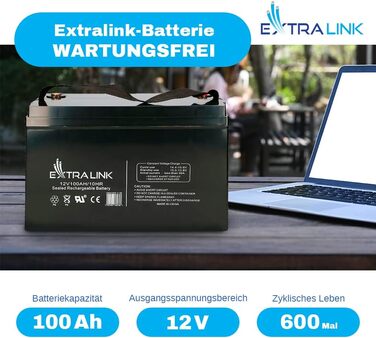 Акумулятор EXTRALINK 12V 100Ah AGM VLRA Гелевий для авто, човнів, кемперів, сонячних батарей