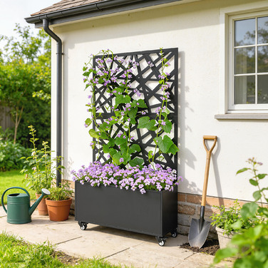 Набір для квітів з екраном приватності, рухливий ящик для рослин та шпалерка для ліан 90 x 30 x 160 см, метал, чорний