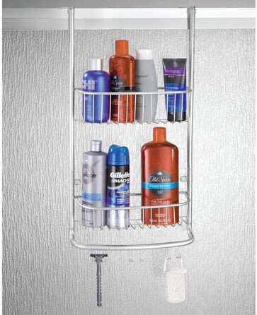 Підвісна душова полиця mDesign - практична металева душова полиця без свердління - 2 підвісні душові кошики з 6 гачками для душового приладдя та бритви - сріблястого кольору (сріблястого кольору)