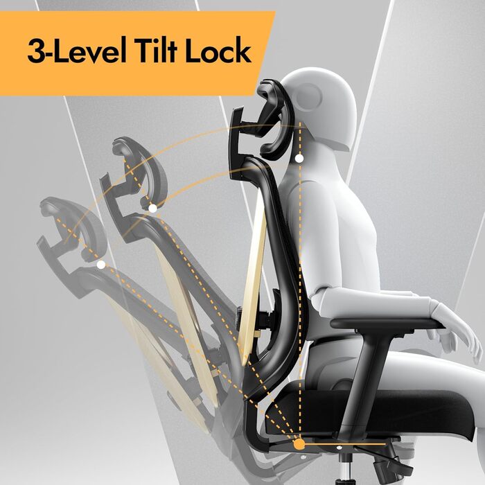 Ергономічне крісло для офісу та дому з 3D поперековою підтримкою та регульованими підлокітниками, біле (чорно-золоте)