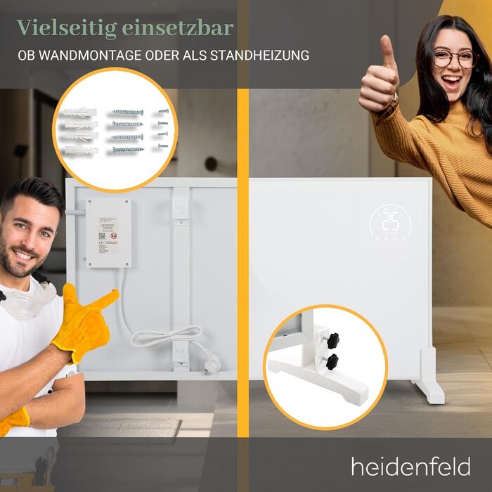 Інфрачервовий обігрівач Heidenfeld HF-HP140 | 300 Вт | 10 м² | 3-в-1: Керування через додаток, пульт, сенсорна панель | Модель HF-HP140