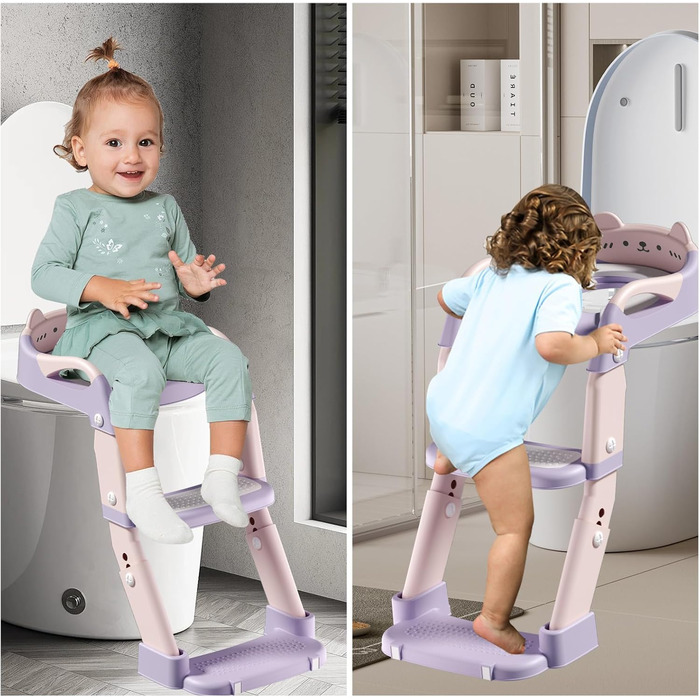 Дитячий унітаз-сходи 3-в-1 з поручнями, регульована висота, рожевий - тренажер для привчання до горщика