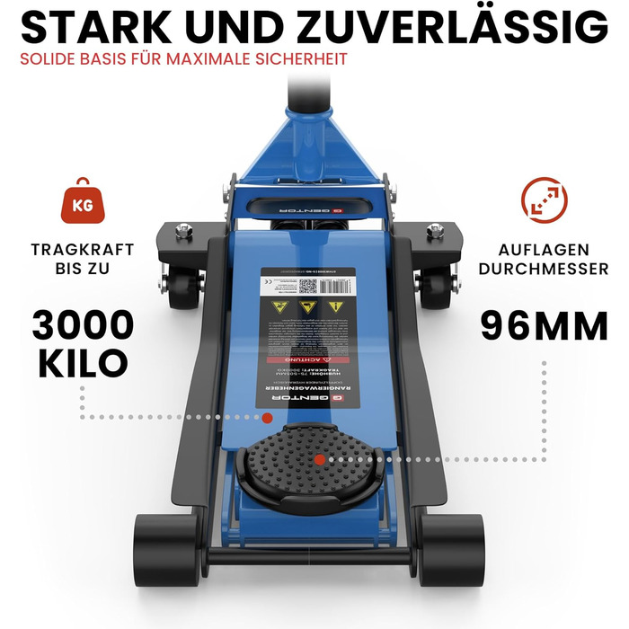 Гідравлічний домкрат 3T низькопрофільний 75-505мм з гумовими накладками для легкових авто та SUV – професійний, на колесах 360° (блакитний)