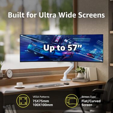 Підставка для монітора Bewiser S1020 White - міцна, для широких моніторів 34-49 дюймів, вантажопідйомність до 20 кг