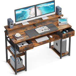 Стіл, 120x50x90см, з шухлядами, знімною полицею, лотком для клавіатури та підставкою для монітора, стіл для домашнього офісу, коричневий