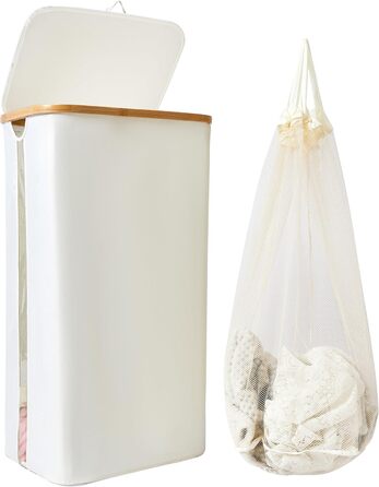 Кошик для білизни з кришкою, 100 л, з прозорим вікном, знімні мішки, для ванної, спальні, дому, іграшок, пральні (бежевий)