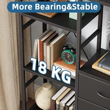 Стильна полиця-стеллаж з 4 висувними ящиками з тканини, 142 см, чорний колір. Ідеально для вітальні, офісу, кухні, балкону. Книжкова полиця, стелаж-куб, полиця для зберігання.