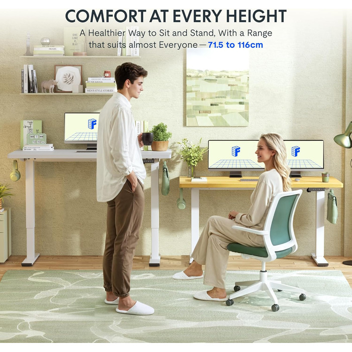 Регульований стіл FLEXISPOT 160x80 см з LED-дисплеєм та пам'яттю (Акорн, Білий)