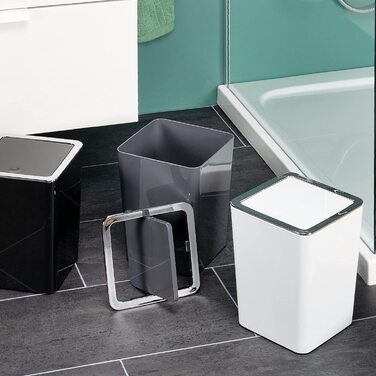 Косметичне відро Savona серії bremermann для ванної кімнати з відкидною кришкою, пластикове відро для ванни об'ємом 5,5 літра (сірого кольору, квадратної форми)