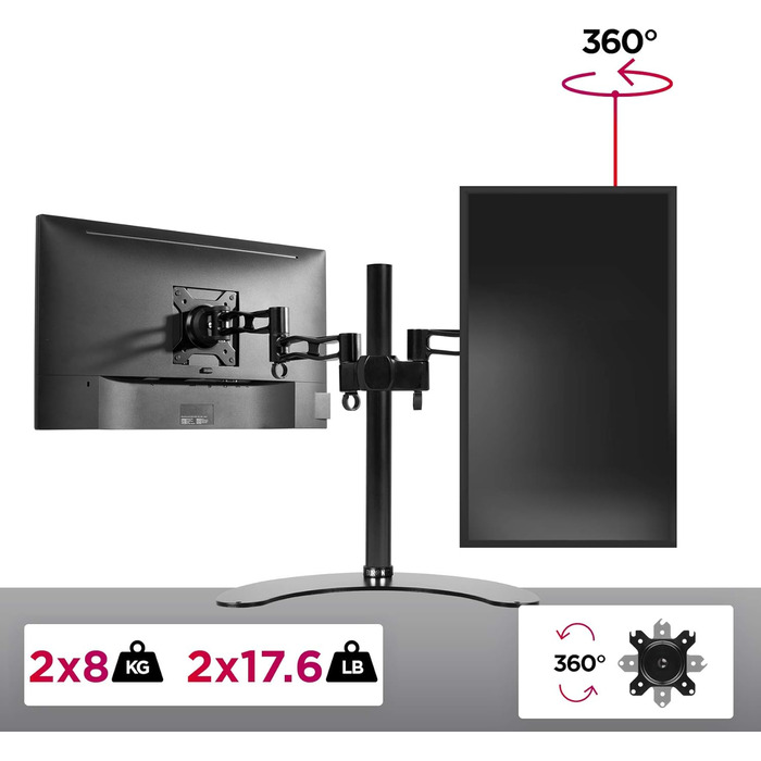 Тримач для монітора Duronic DM35D2 - підставка для 2 моніторів, регульована, VESA 75x100, гнучка, для офісу та дому
