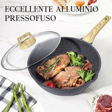 Wok-сковорода GiPP з високим бортиком, 24 см, керамічне антипригарне покриття, з кришкою, 4.3 л, для всіх типів плит, білий (сірий), PFOS/PFOA-free