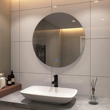 Круглий LED-дзеркало для ванної кімнати S'AFIELINA 60см з підсвічуванням та сенсорним вимикачем, регулювання кольору світла (тепле, нейтральне, холодне), диммування