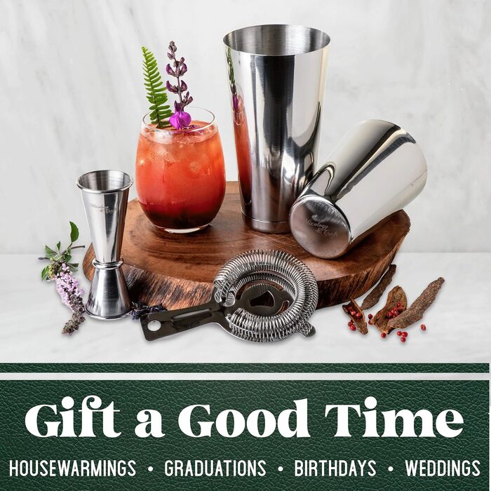 Набір для приготування коктейлів Mixology & Craft Cocktail Set: шейкер, барний аксесуар, сріблястий