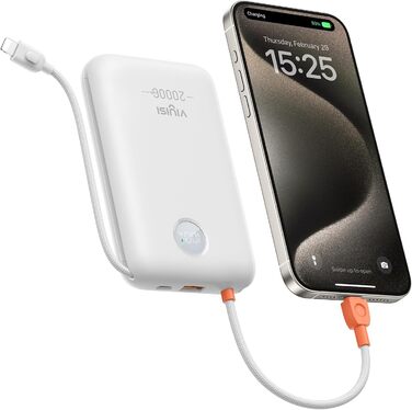 МАг, 30 Вт PD, кабель USB-C та Lightning, LED-дисплей, для iPhone, iPad, Galaxy (білий), 20000