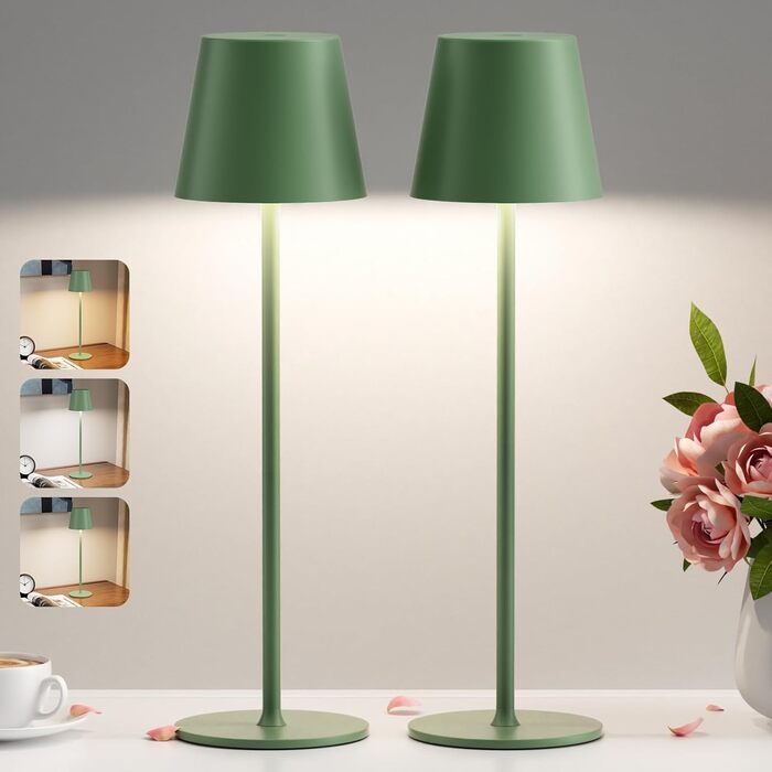 LED настільна лампа бездротова, акумуляторна, диммер, 2 шт. з 3 колірними температурами, регулюванням яскравості, сенсорне управління, зарядка USB-C, для відпочинку, намету, їдальні, нічного столика (чорний) 2 шт. Чорний-2 шт.