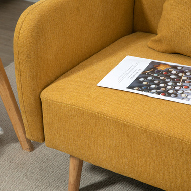 HOMCOM Подвійне диван-крісло Loveseat з подушками, регульовані підніжки, оксамитоподібний поліестер, піна, компактний дизайн, 2-місний, Натуральний+Жовтий| Aosom