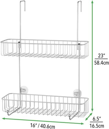 Душова полиця mDesign з металу, стійкого до іржі - легке кріплення на двері душової кабіни - душова полиця з 2 рівнями - душові аксесуари без свердління - (сріблястого кольору)