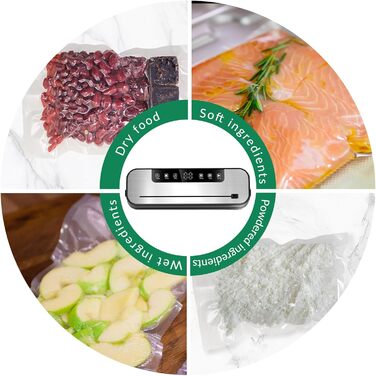 Вакууматор для продуктів 6-в-1, професійний автоматичний вакуумний пакувальник з різаком, цифровим таймером та набором з 50 пакетів і шланга, 75КПа