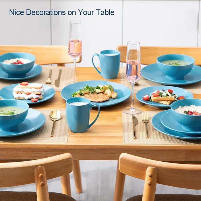 Сервіровка столових фарфор, LOVECASA SWEET 32 шт. комбінований сервіз барвистий, обідній набір посуду на 8 осіб обідні тарілки, чашки, десертні тарілки і миски (темно-синій, набір посуду з 32 предметів)