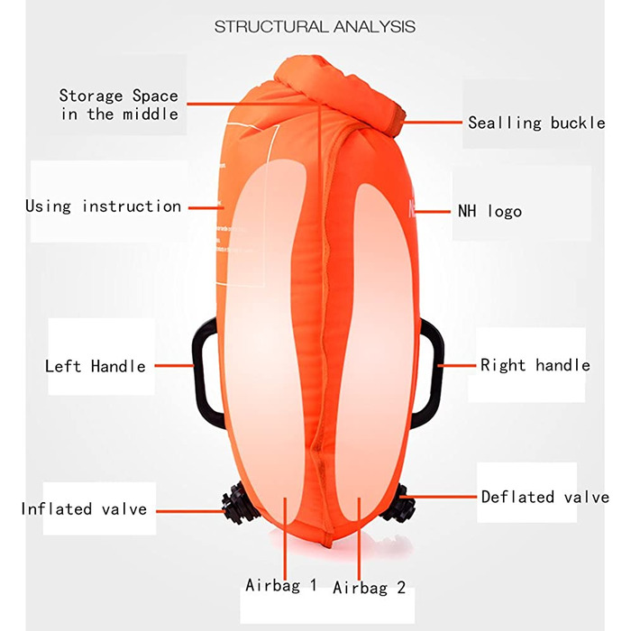 Сухий мішок для плавучого буя Naturehike 28L з регульованим ременем надувний буй для триатлону відкрита вода для плавців і триатлоністів дуже помітний Помаранчевий
