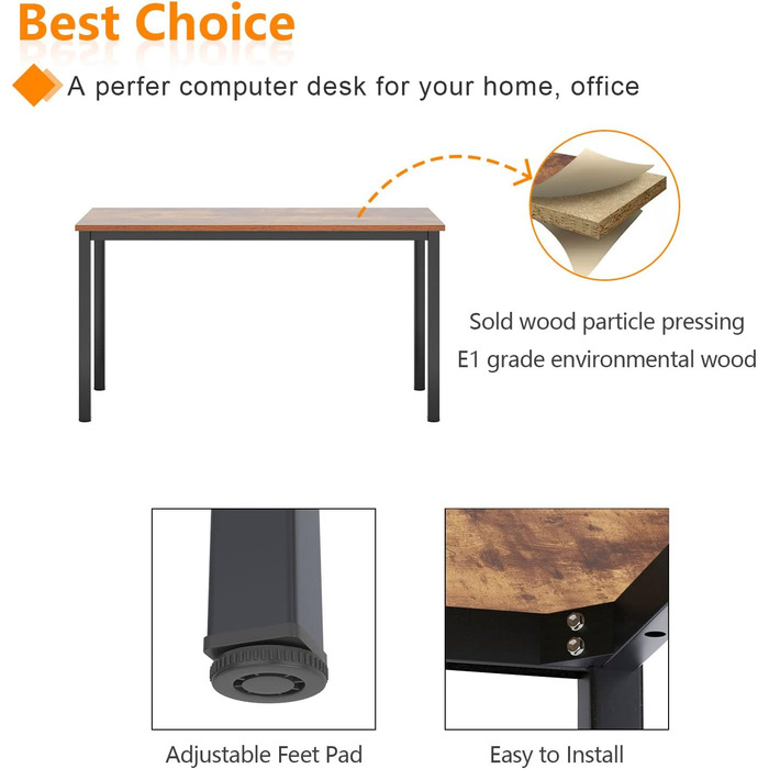 Комп'ютерний стіл SogesHome 120x60x75 см для дому та офісу, робоча станція, стіл для роботи, їжі та конференцій (80x40 см, ретро, чорний)