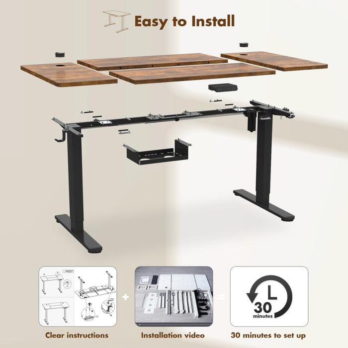 Електричний регульований стіл JUMMICO 160x80 см з підзарядною станцією, білий/коричневий, з кабелеуправлінням