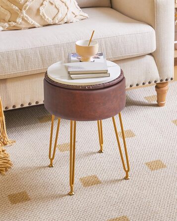 Пуф-табуретка з велюру IBUYKE, кругла, з металевими ніжками, коричневий, для дому