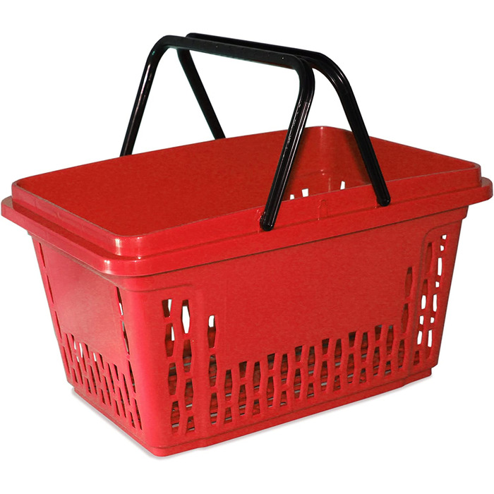 Пластикові кошики для покупок з 2 вішалками 40-літрові поліпропіленові барвисті колірні рішення (5, червоний)