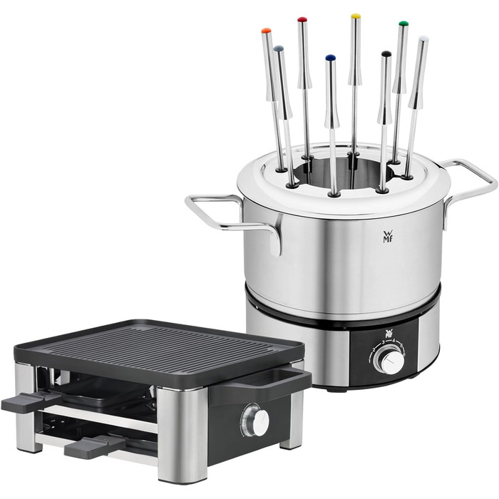Raclette WMF 4 персони з пательнями та скребками, 870 Вт, нержавіюча сталь матова (набір 2 шт.)
