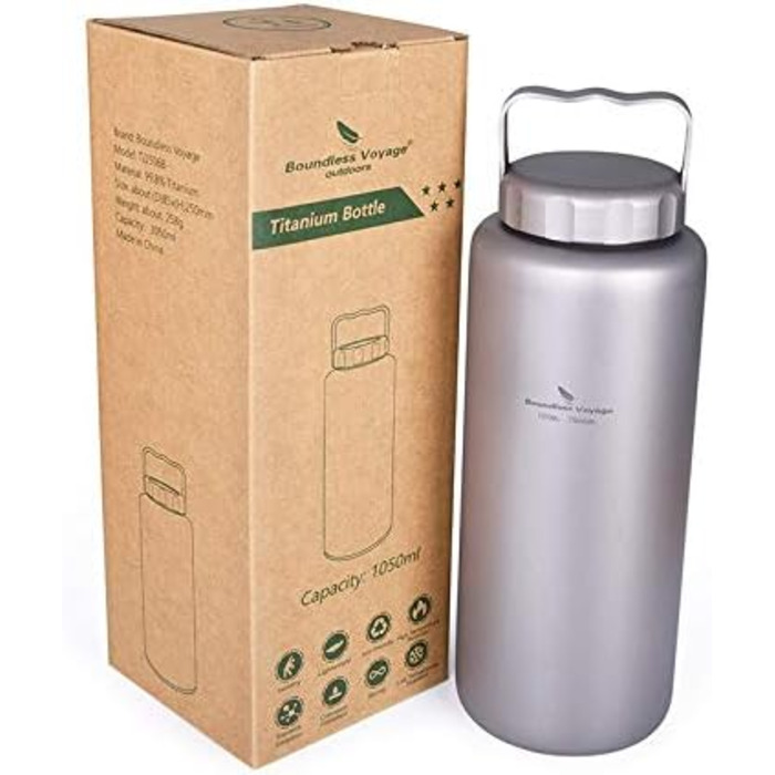 Фляга для води iBasingo 1050 мл, титанова, спортивна, для туризму та кемпінгу, з широким горлом, без витоку, Ti3005D/Ti3006d