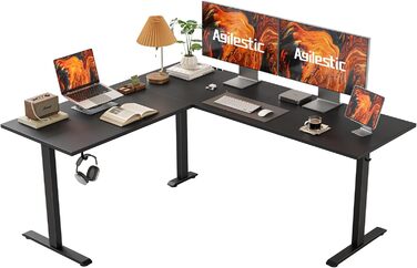 Регульований кутовий стіл Agilestic 160x140 см, електричний, чорний. Ергономічний стіл для роботи та дому